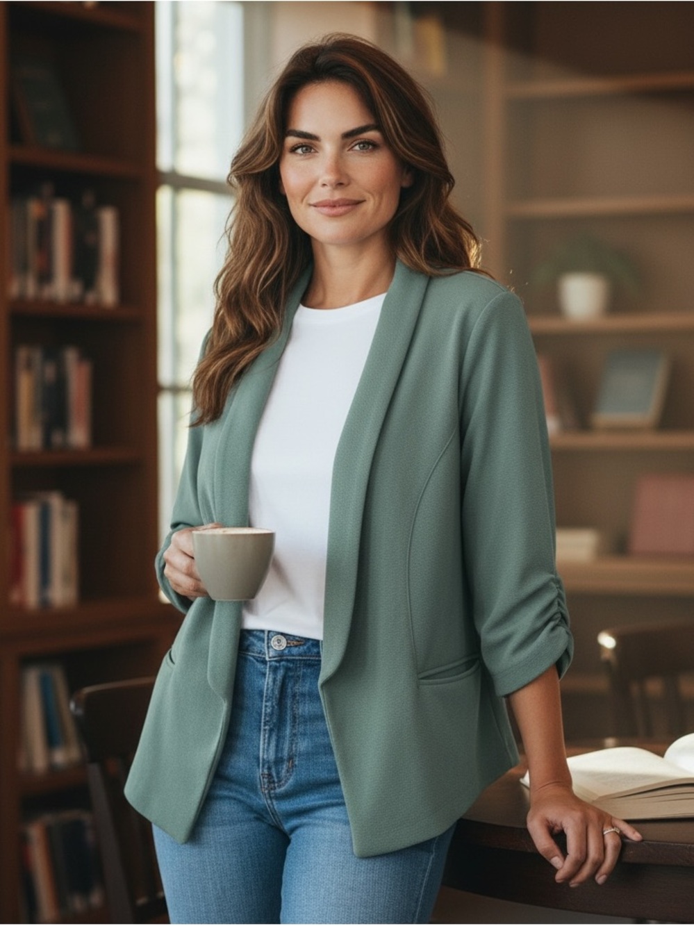 Torrid Open Front Quarter Sleeve Green Blazer 3